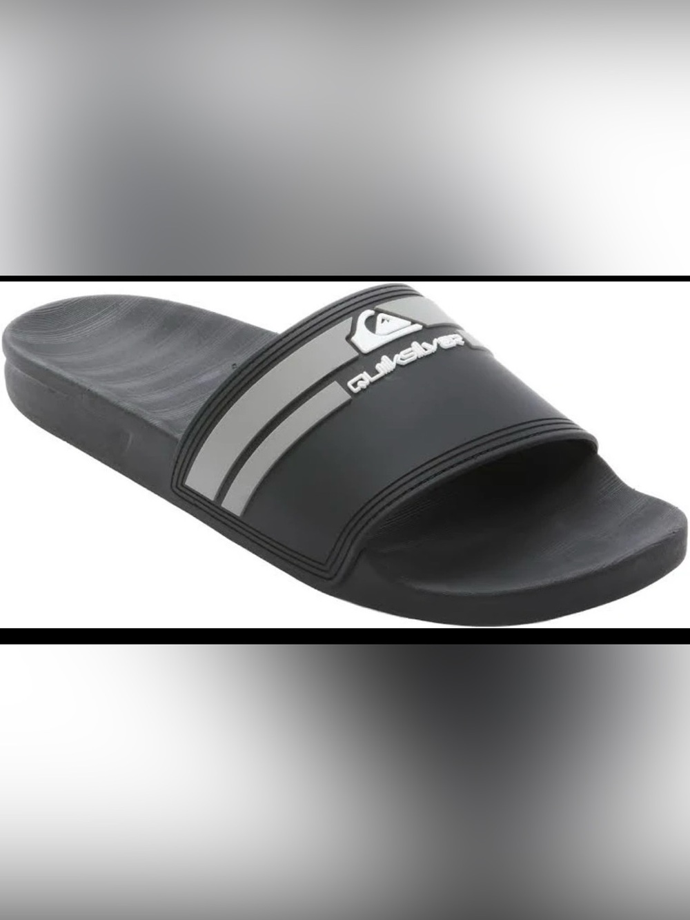 Quiksilver Men’s Size 12 Black Slide Sandals Flip Flops with Gray Stripes